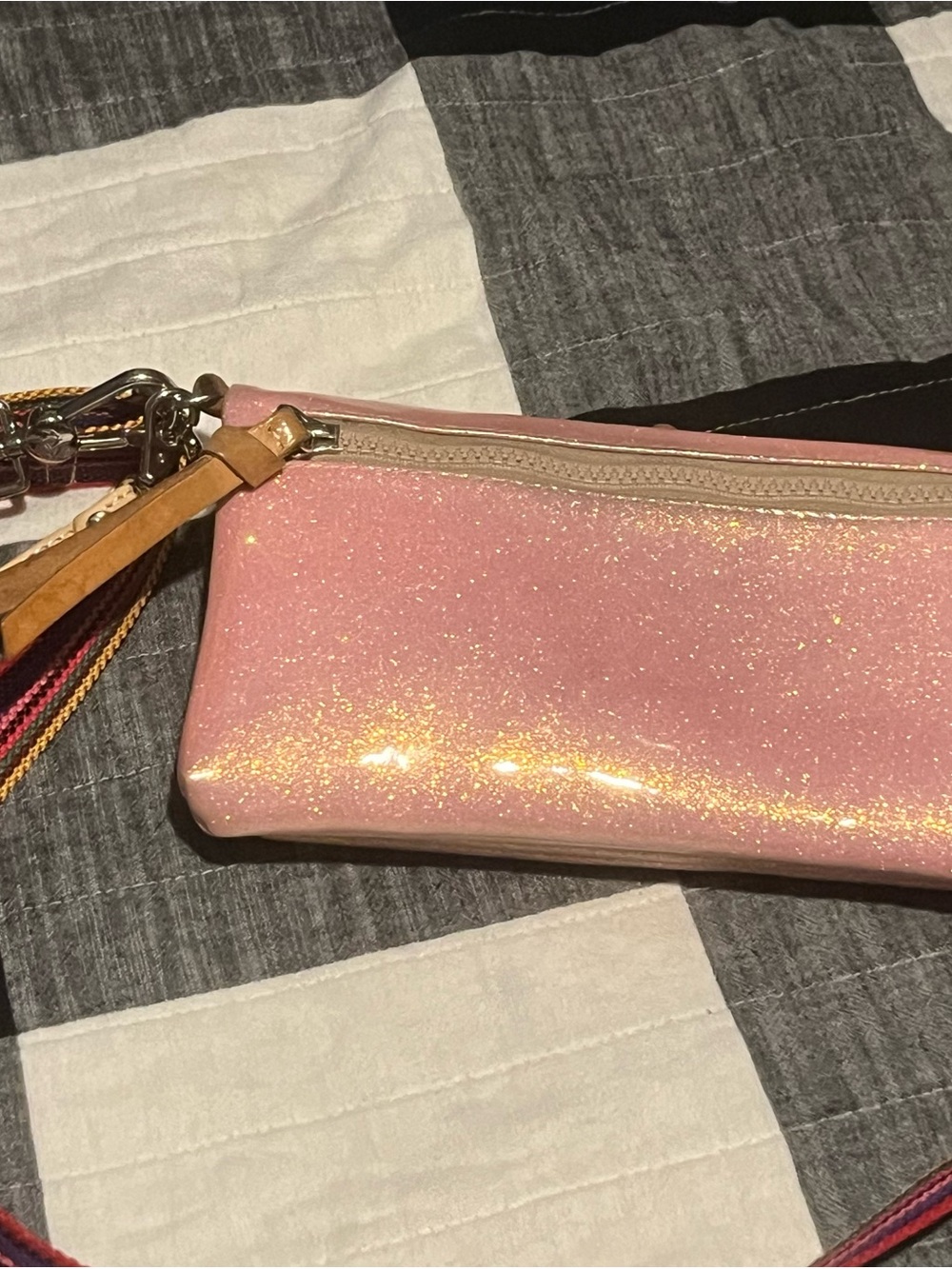 Pink Glitter Consuela Uptown Crossbody Bag with Multicolor Strap - Picture 2 of 3